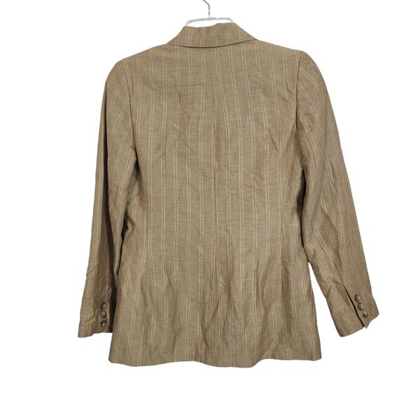 Ann Taylor Vtg Blazer 2P Tan Stripe Tailored Clueless Preppy Linen Schoolgirl - Picture 2 of 14